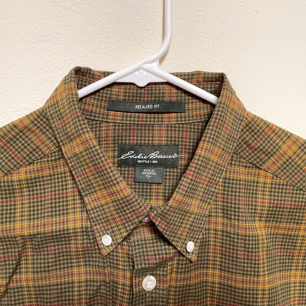 Eddie Bauer Favorite Flannel, relaxed fit, almost dressy, L/T, Olive/pimento